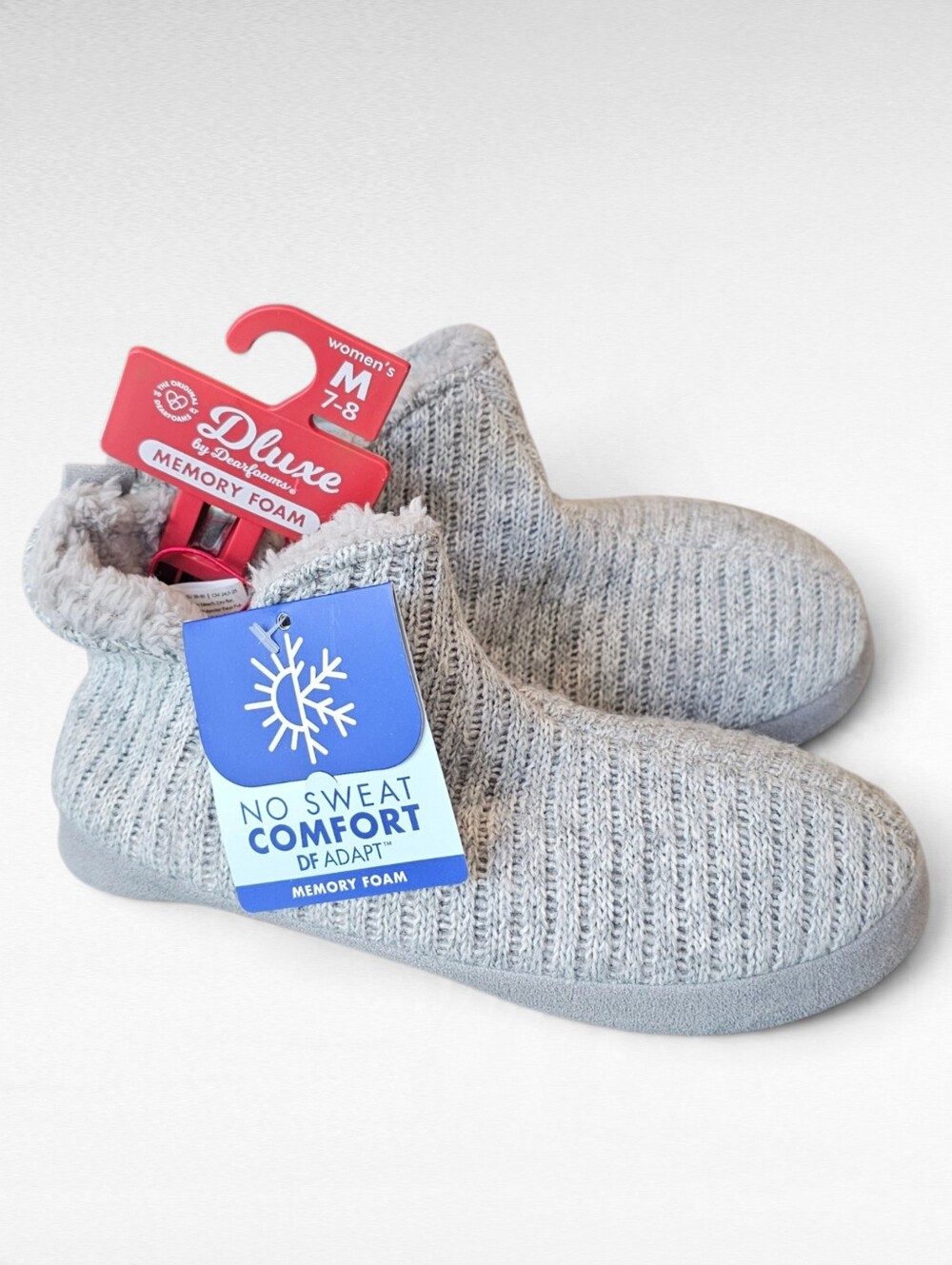 Dluxe by Dearfoams Slippers Womens Knit Bootie Slippers Gray Medium 7 - 8